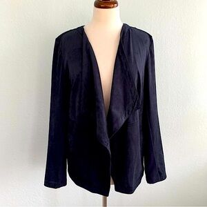 J Jill Navy Faux Suede Drape Front Jacket